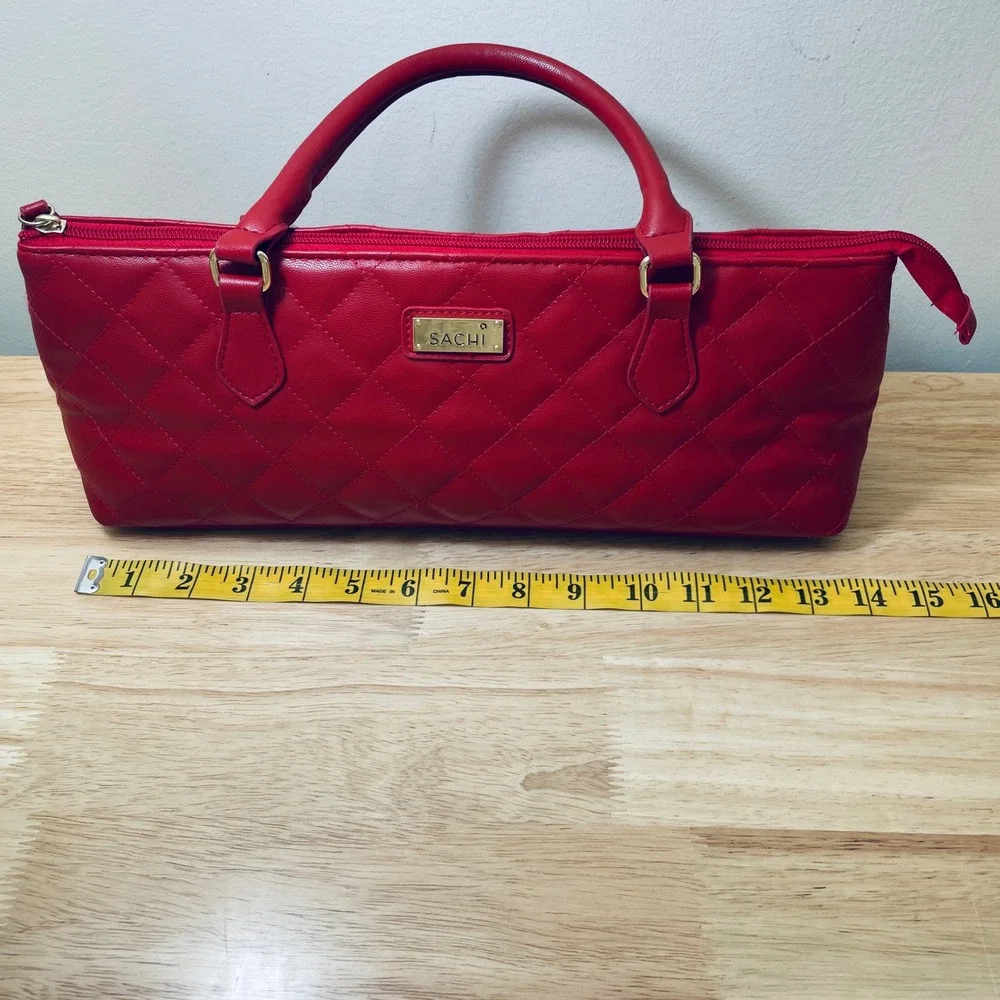 Sachi Red Quilted Insulated‎ Wine Bag Satchel Faux Leather Thermal Tote